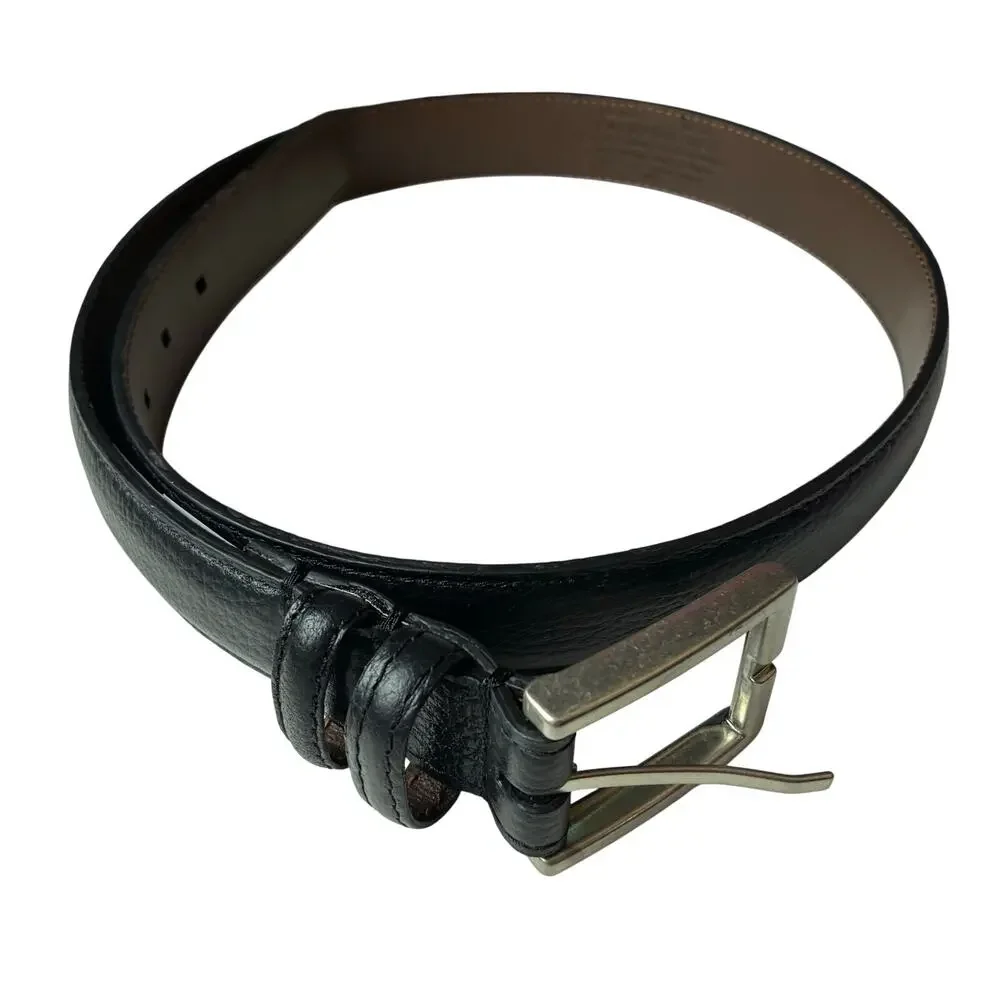 33mm Black Dress Belt Men's 34 Full Grain Leather New NWT Double Loop Reinforced